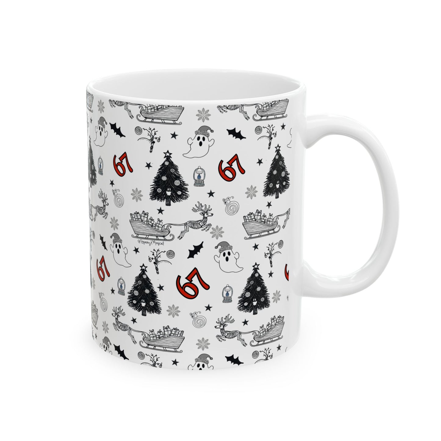 67 Holiday Pattern Mug — Christmas & Halloween Mix Ceramic Coffee Cup (11oz, 15oz)