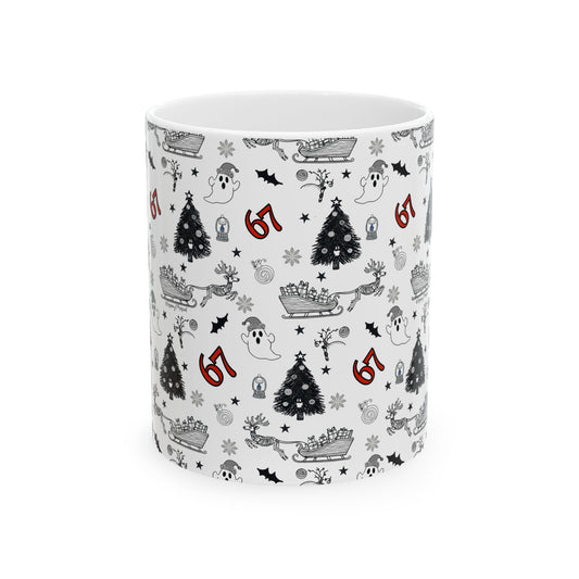 67 Holiday Pattern Mug — Christmas & Halloween Mix Ceramic Coffee Cup (11oz, 15oz)