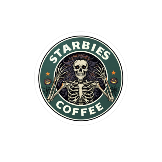 Starbies Coffee Skeleton Sticker — Kiss-Cut Vinyl Decal for Laptops, Mugs & Car Windows