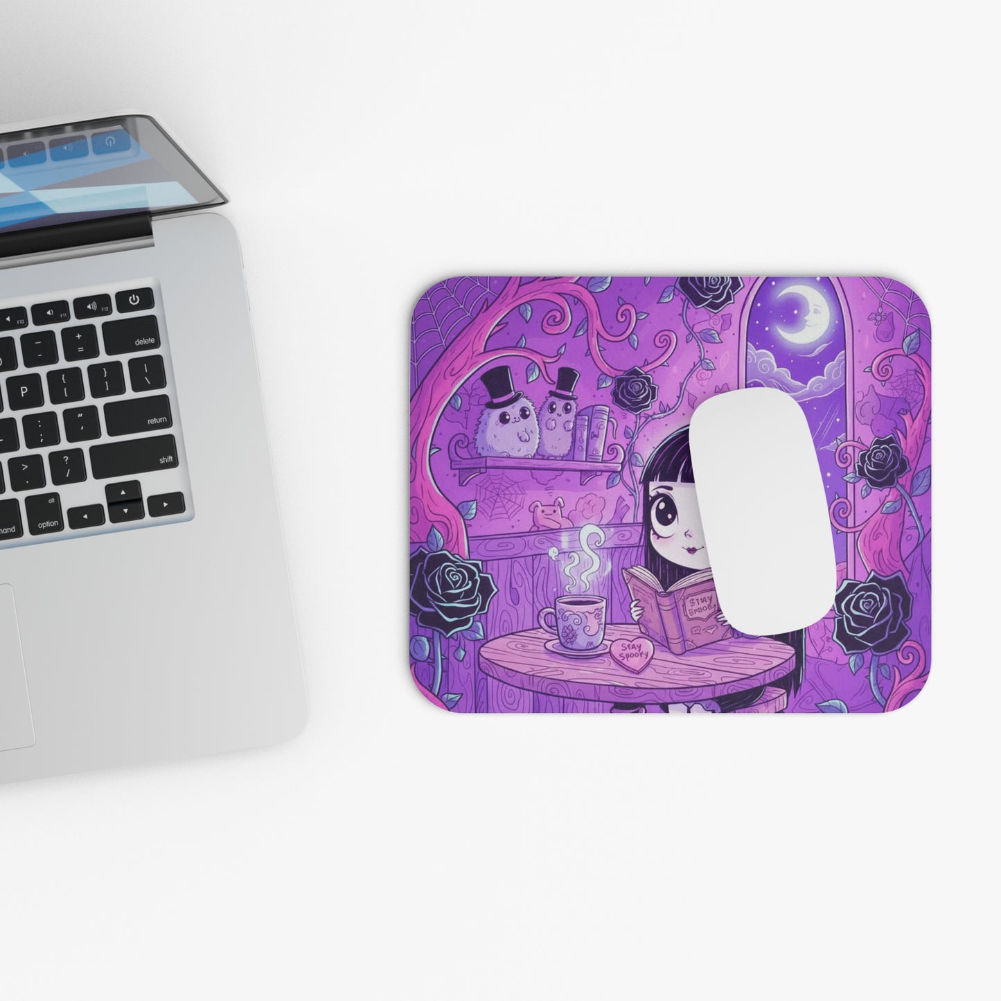 Cute Goth Girl Reading Mouse Pad