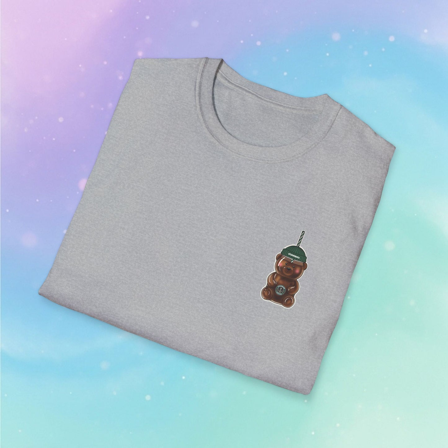 Bearista Starbies Chest Print T-Shirt | Cute Aesthetic Coffee Lover Gift | Retro Honey Bottle Graphic Tee | Minimalist Unisex Viral tiktok