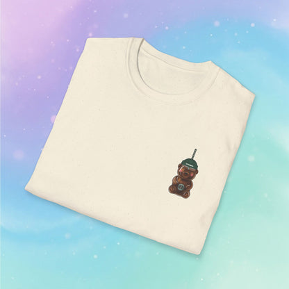 Bearista Starbies Chest Print T-Shirt | Cute Aesthetic Coffee Lover Gift | Retro Honey Bottle Graphic Tee | Minimalist Unisex Viral tiktok