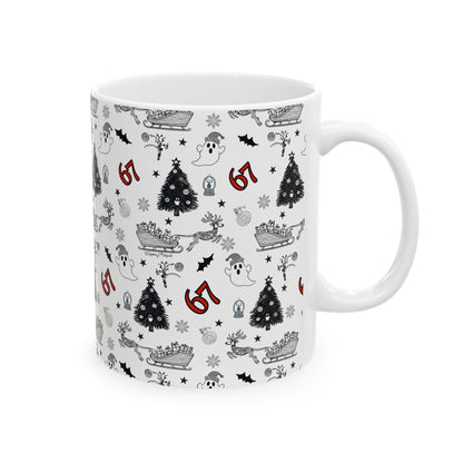 67 Holiday Pattern Mug — Christmas & Halloween Mix Ceramic Coffee Cup (11oz, 15oz)