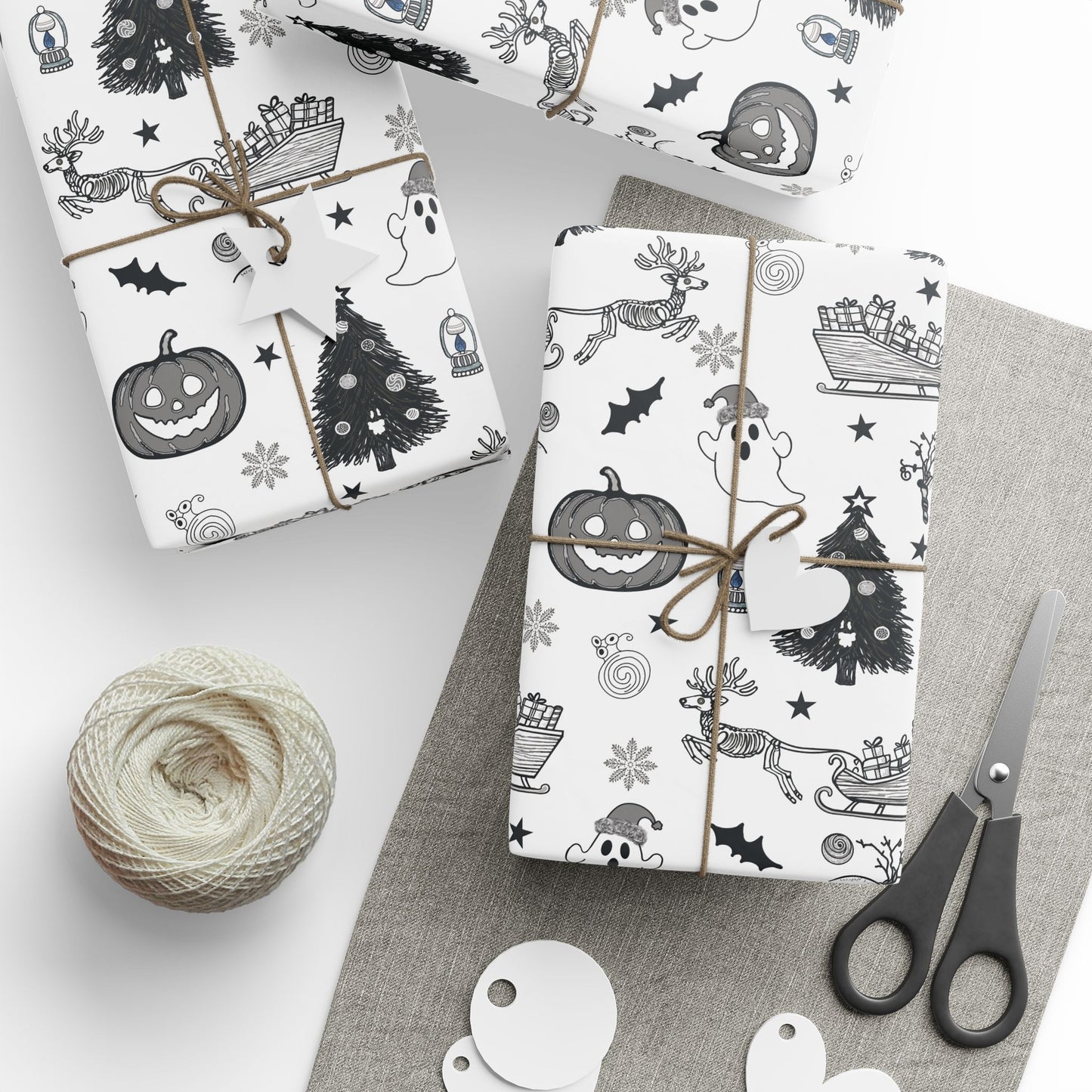 Christmas Ghostly fun wrapping papper, Holiday Pattern Face Towel | Pumpkin Witch Hat Ghosts