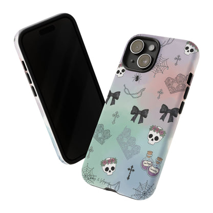 Pastel Goth Phone Case for Samsung & iPhone | Aesthetic Skull and Bows Cover | Soft Grunge Witchy Gift | Dual Layer Tough Protective Case