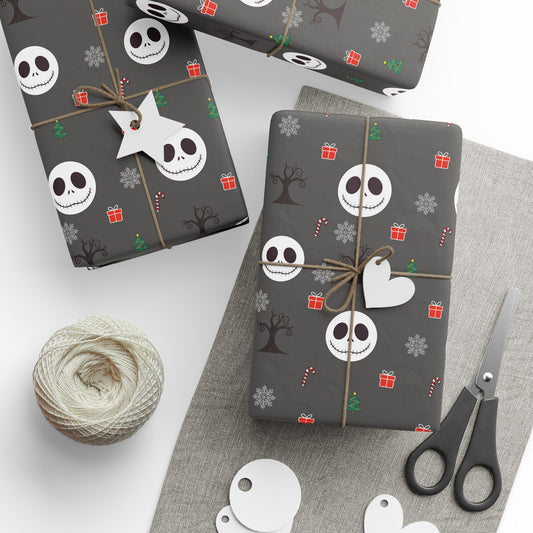 Spooky Grey NBC Wrapping Paper, Holiday Gift Wrap, Christmas Wrap, Celebration Paper, Eco-Friendly Gift Wrap