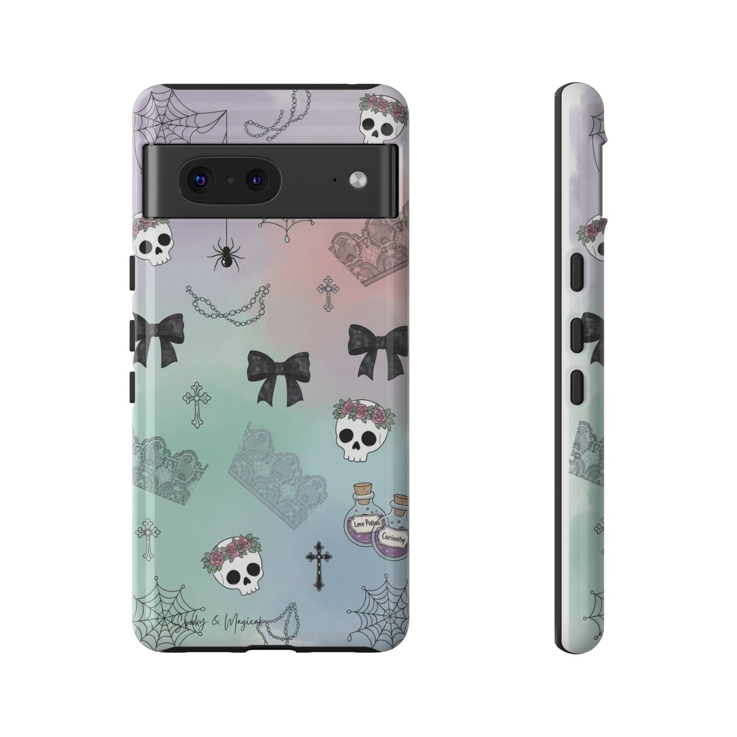 Pastel Goth Phone Case for Samsung & iPhone | Aesthetic Skull and Bows Cover | Soft Grunge Witchy Gift | Dual Layer Tough Protective Case
