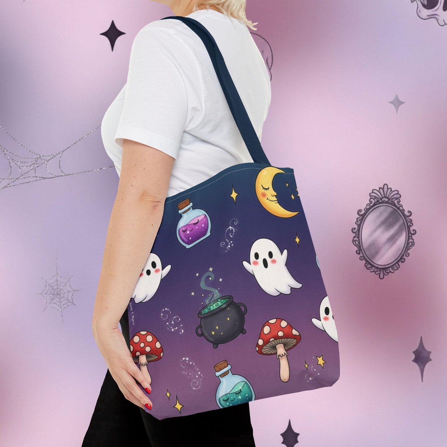 Cute Halloween Ghosts & Potion Tote Bag — Spooky Kawaii