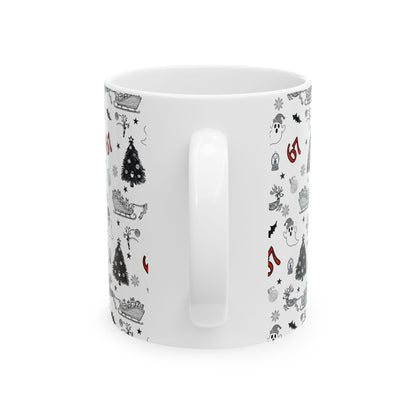 67 Holiday Pattern Mug — Christmas & Halloween Mix Ceramic Coffee Cup (11oz, 15oz)