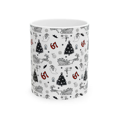 67 Holiday Pattern Mug — Christmas & Halloween Mix Ceramic Coffee Cup (11oz, 15oz)