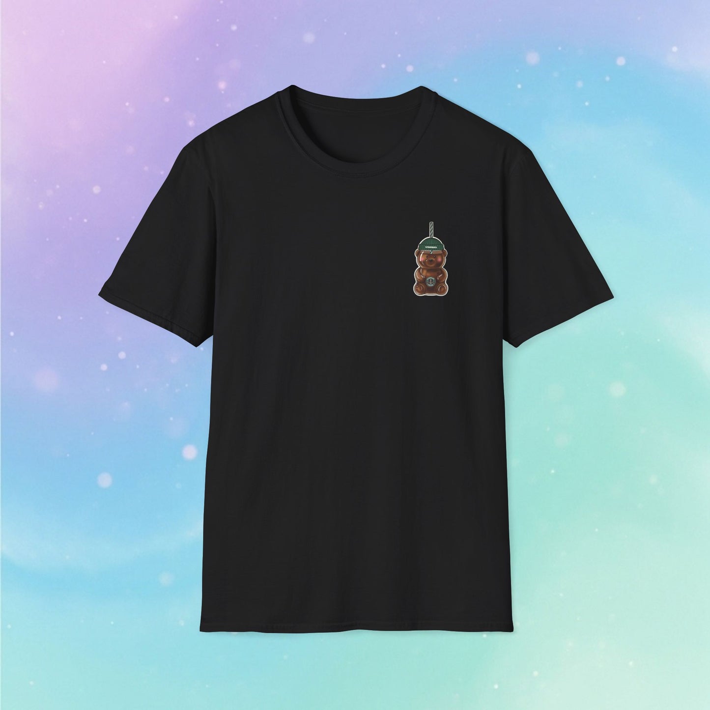 Bearista Starbies Chest Print T-Shirt | Cute Aesthetic Coffee Lover Gift | Retro Honey Bottle Graphic Tee | Minimalist Unisex Viral tiktok