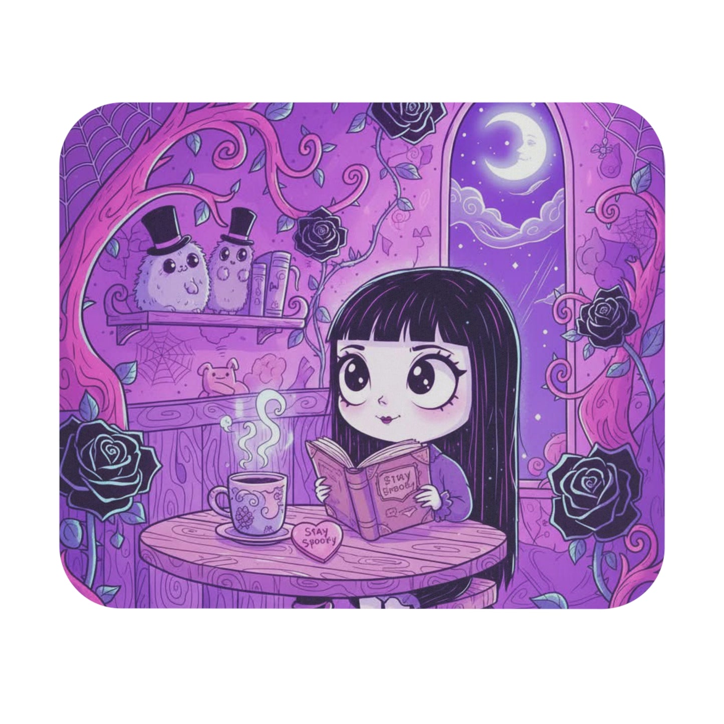 Cute Goth Girl Reading Mouse Pad