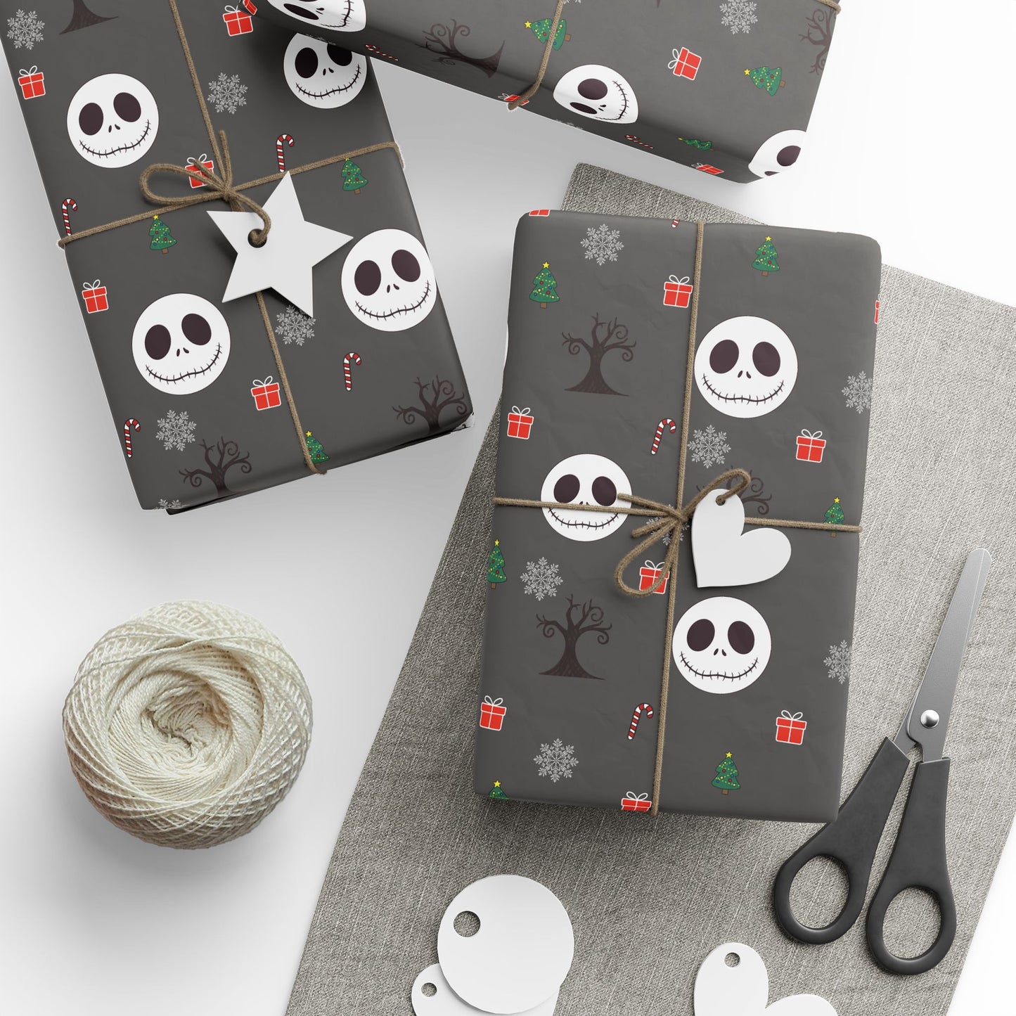 Spooky Grey NBC Wrapping Paper, Holiday Gift Wrap, Christmas Wrap, Celebration Paper, Eco-Friendly Gift Wrap