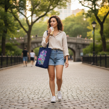 Pastel Goth Skeleton Tote Bag | Whimsical Spooky Cute Witchy Book Bag | Magical Night Garden Skeleton Art Gift | Eco-Friendly Reusable Tote