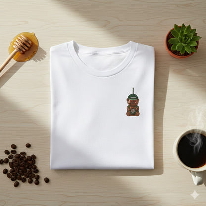 Bearista Starbies Chest Print T-Shirt | Cute Aesthetic Coffee Lover Gift | Retro Honey Bottle Graphic Tee | Minimalist Unisex Viral tiktok