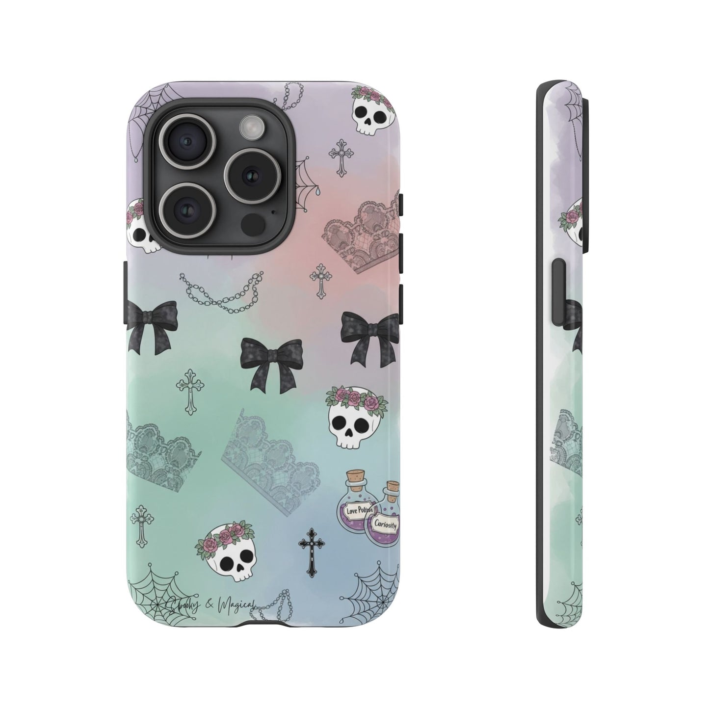 Pastel Goth Phone Case for Samsung & iPhone | Aesthetic Skull and Bows Cover | Soft Grunge Witchy Gift | Dual Layer Tough Protective Case