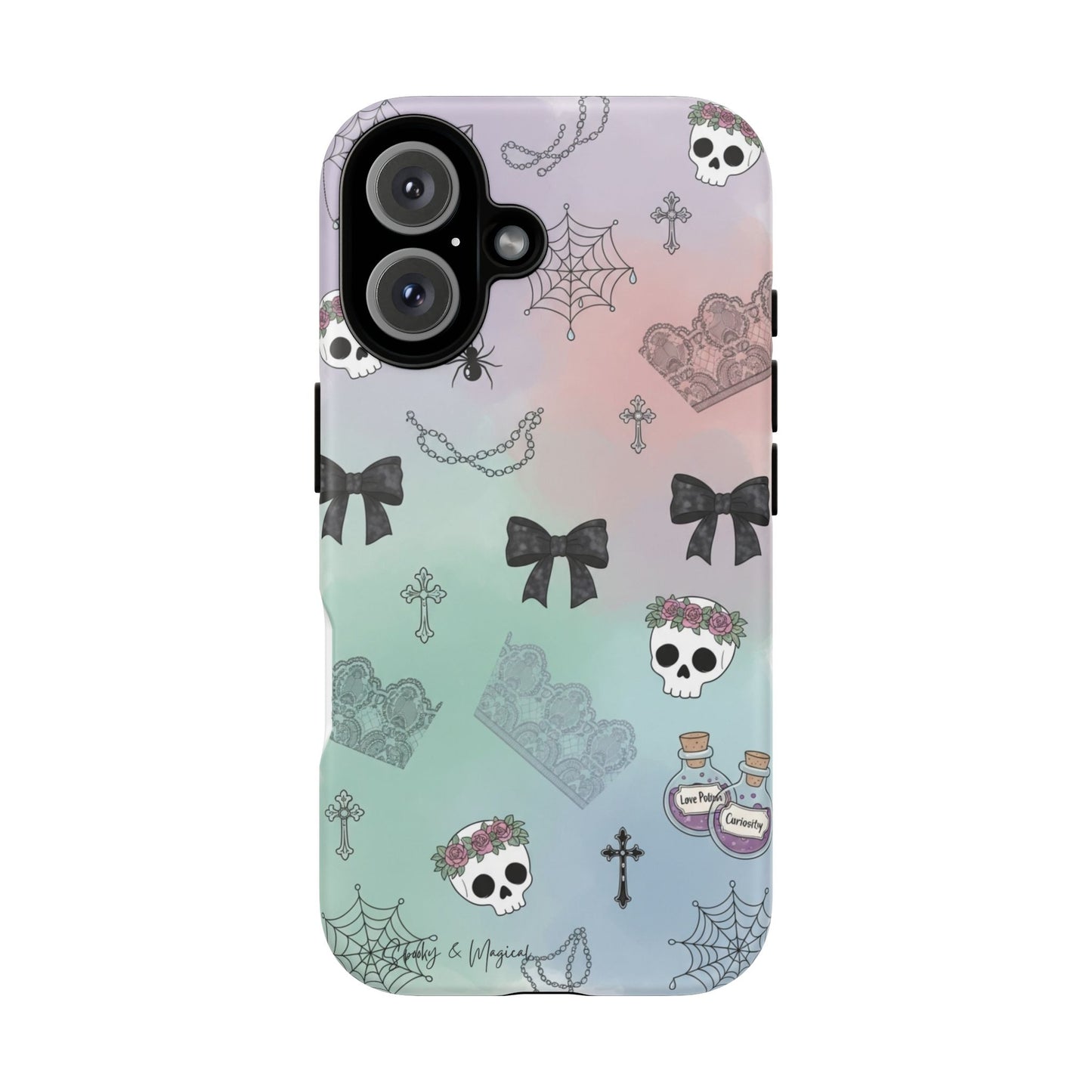 Pastel Goth Phone Case for Samsung & iPhone | Aesthetic Skull and Bows Cover | Soft Grunge Witchy Gift | Dual Layer Tough Protective Case