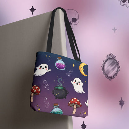 Cute Halloween Ghosts & Potion Tote Bag — Spooky Kawaii
