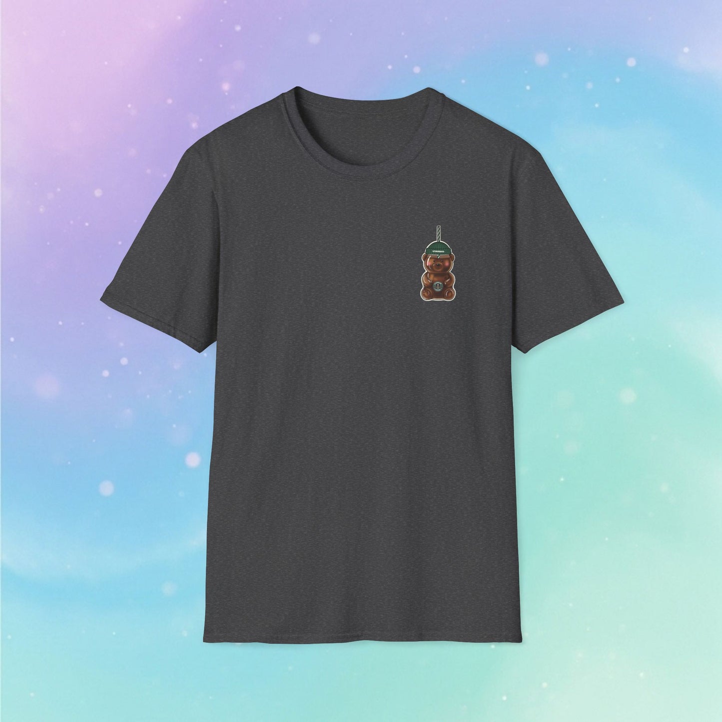 Bearista Starbies Chest Print T-Shirt | Cute Aesthetic Coffee Lover Gift | Retro Honey Bottle Graphic Tee | Minimalist Unisex Viral tiktok