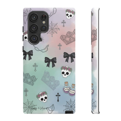 Pastel Goth Phone Case for Samsung & iPhone | Aesthetic Skull and Bows Cover | Soft Grunge Witchy Gift | Dual Layer Tough Protective Case