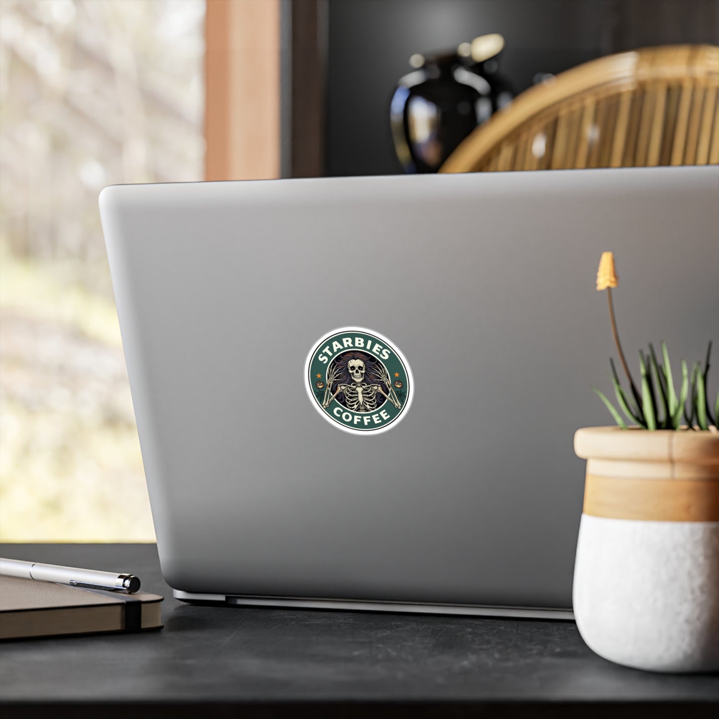 Starbies Coffee Skeleton Sticker — Kiss-Cut Vinyl Decal for Laptops, Mugs & Car Windows
