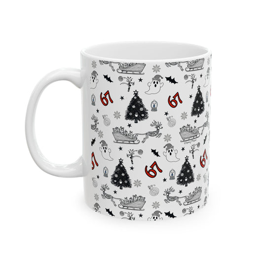 67 Holiday Pattern Mug — Christmas & Halloween Mix Ceramic Coffee Cup (11oz, 15oz)