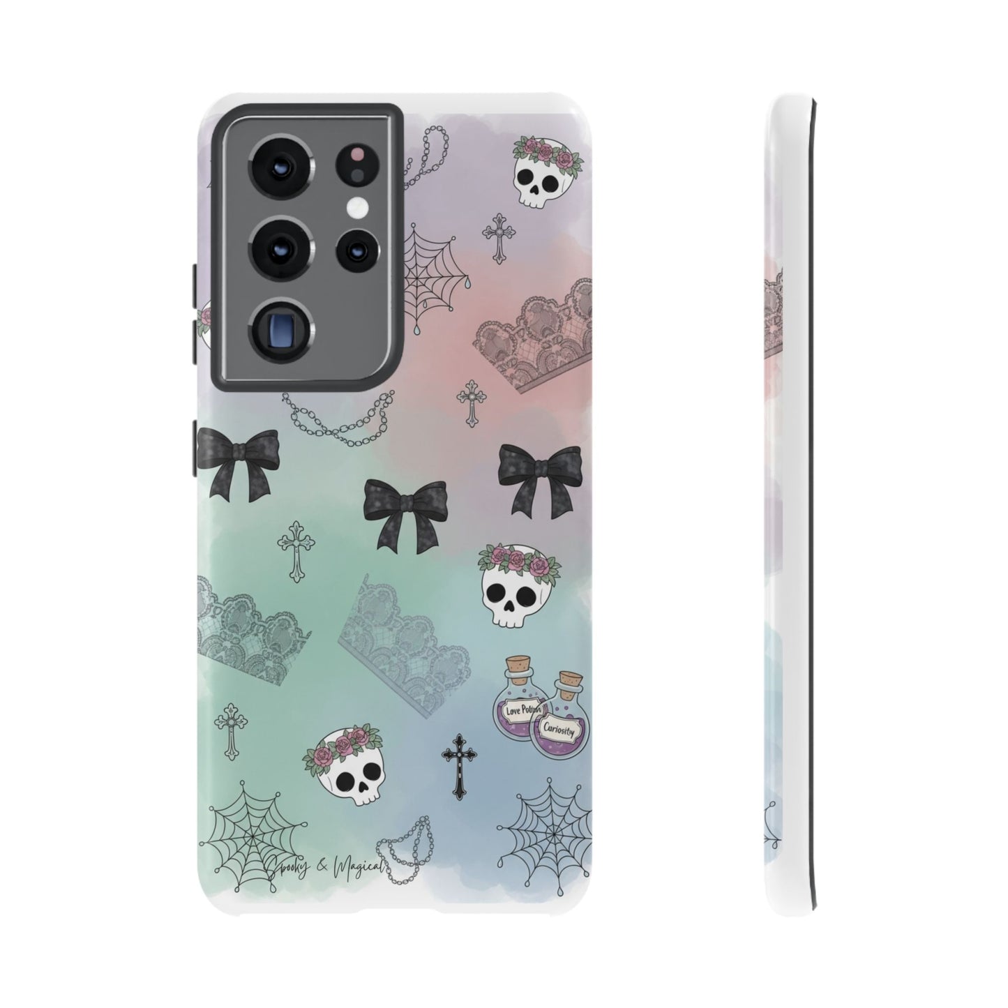 Pastel Goth Phone Case for Samsung & iPhone | Aesthetic Skull and Bows Cover | Soft Grunge Witchy Gift | Dual Layer Tough Protective Case