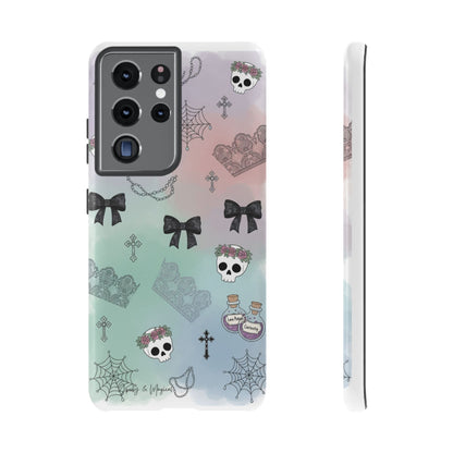 Pastel Goth Phone Case for Samsung & iPhone | Aesthetic Skull and Bows Cover | Soft Grunge Witchy Gift | Dual Layer Tough Protective Case