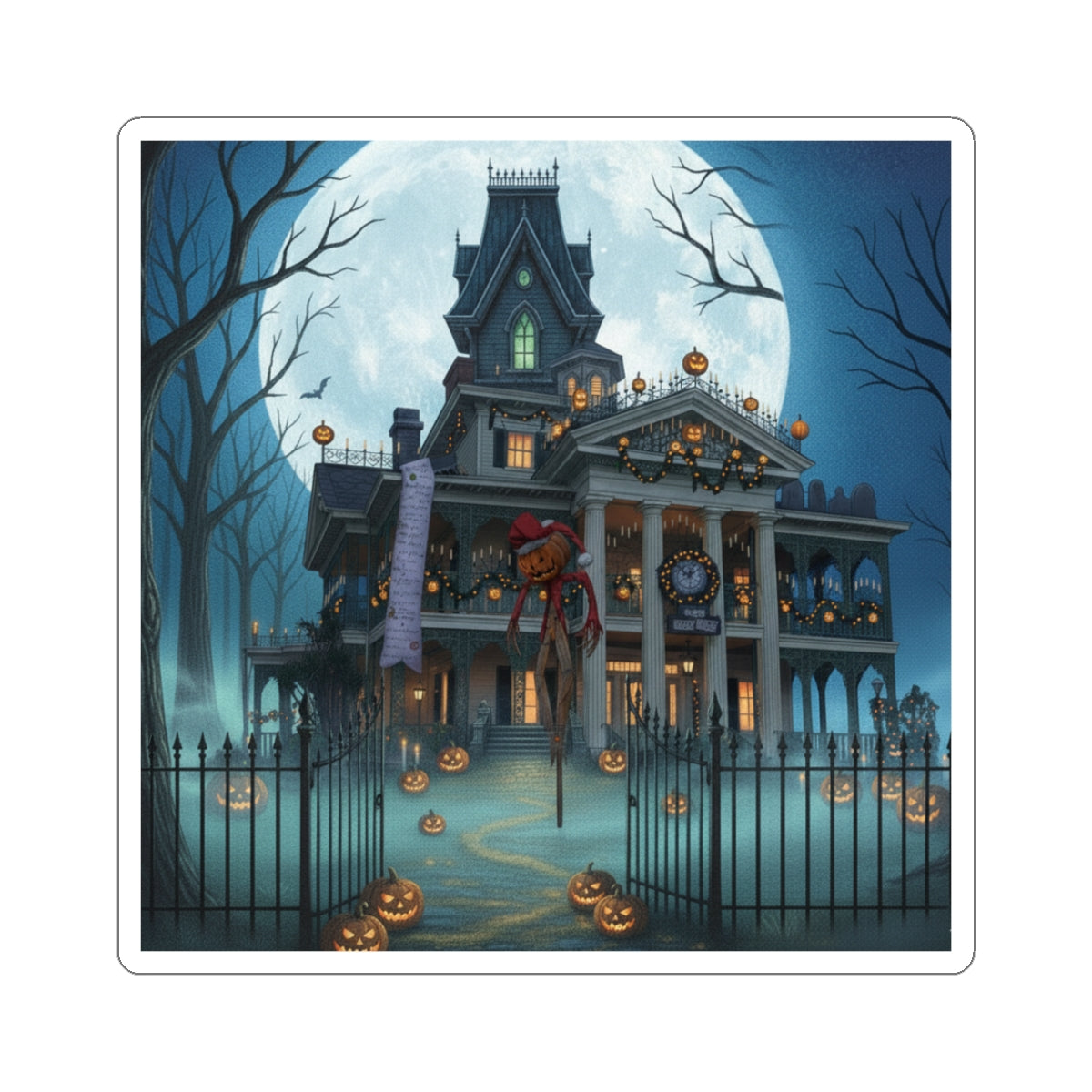 Haunted Mansion Inspired Halloween Sticker — Spooky Pumpkin Night Kiss-Cut Sticker