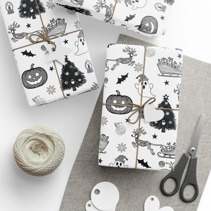 Christmas Ghostly fun wrapping papper, Holiday Pattern Face Towel | Pumpkin Witch Hat Ghosts