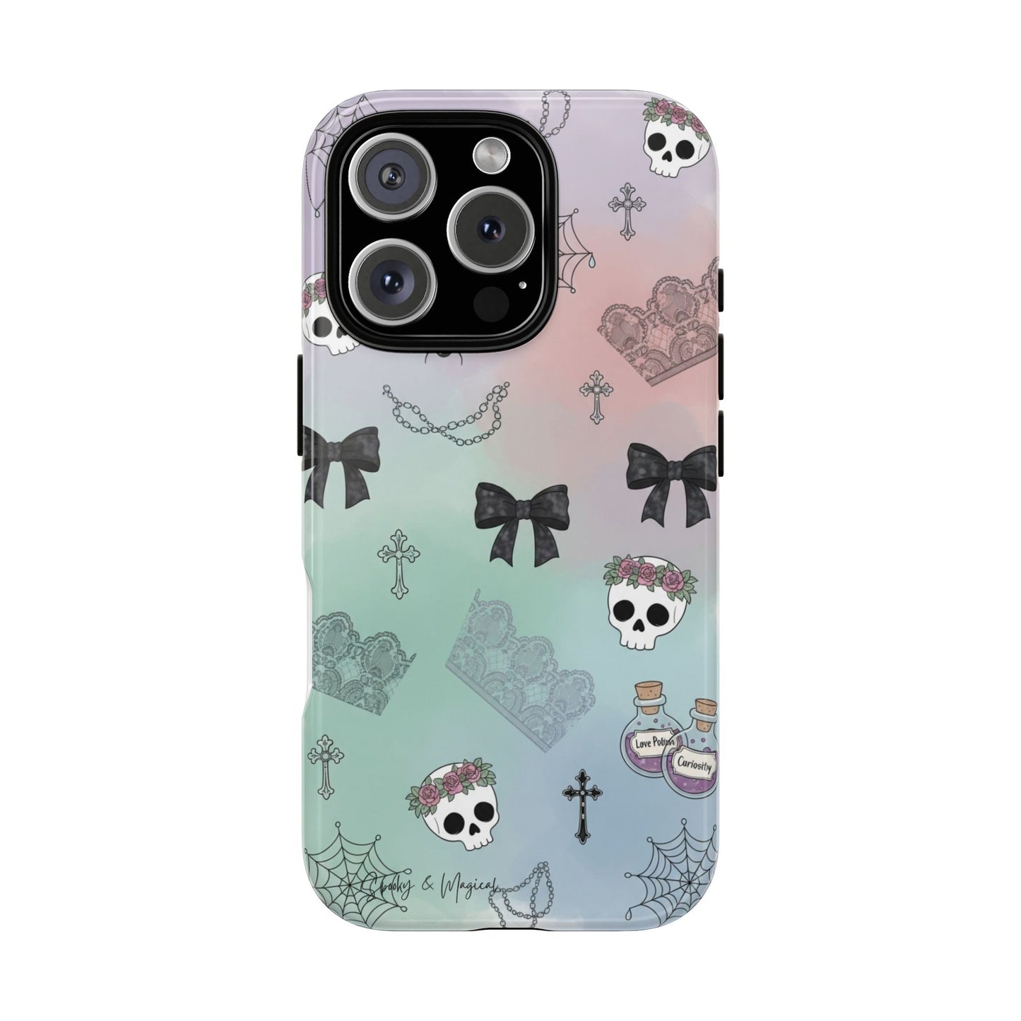 Pastel Goth Phone Case for Samsung & iPhone | Aesthetic Skull and Bows Cover | Soft Grunge Witchy Gift | Dual Layer Tough Protective Case