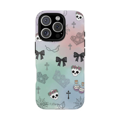 Pastel Goth Phone Case for Samsung & iPhone | Aesthetic Skull and Bows Cover | Soft Grunge Witchy Gift | Dual Layer Tough Protective Case