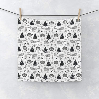 Christmas Ghostly fun towel, Holiday Pattern Face Towel | Pumpkin Witch Hat Ghosts