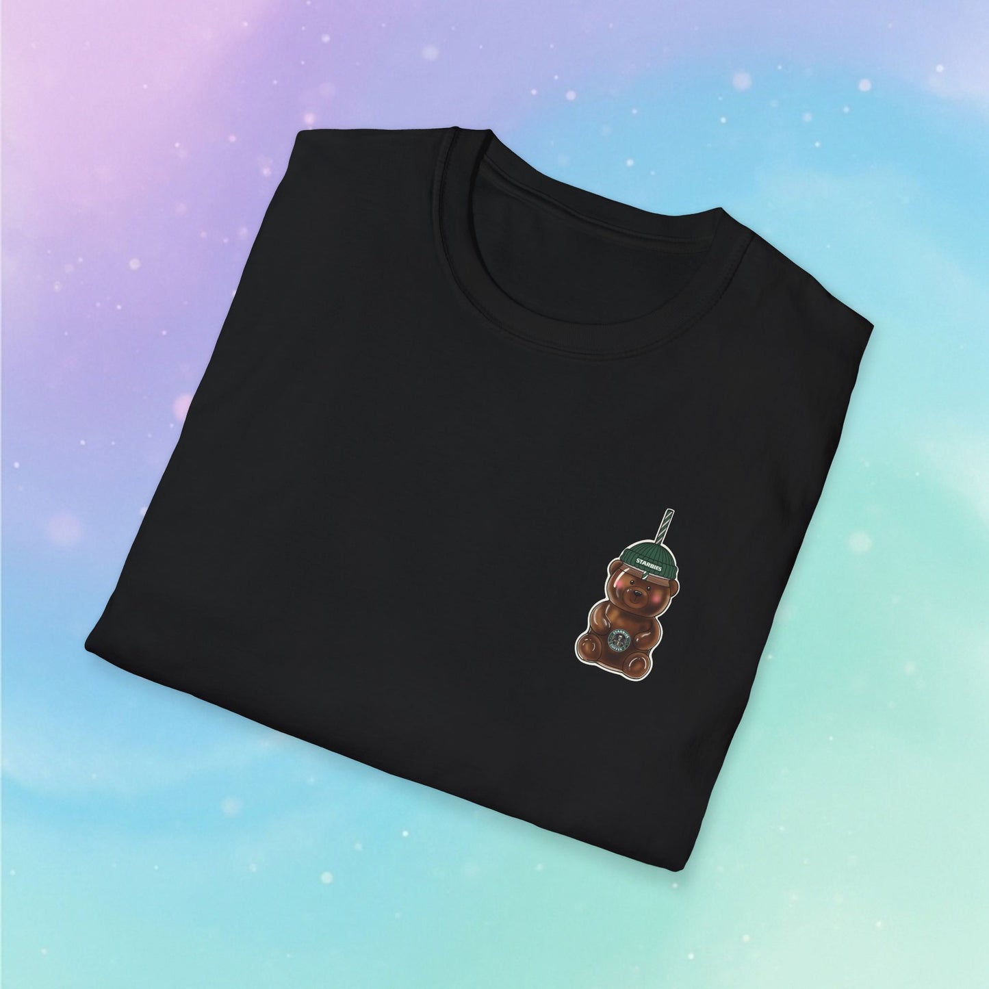 Bearista Starbies Chest Print T-Shirt | Cute Aesthetic Coffee Lover Gift | Retro Honey Bottle Graphic Tee | Minimalist Unisex Viral tiktok