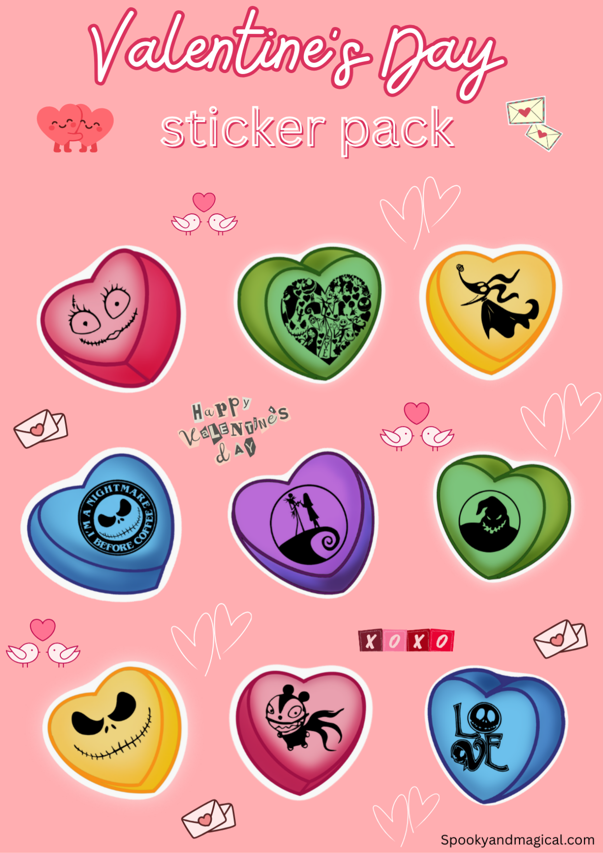 Valentines hearts NBC nightmare stickers/jack skellington/nightmare
